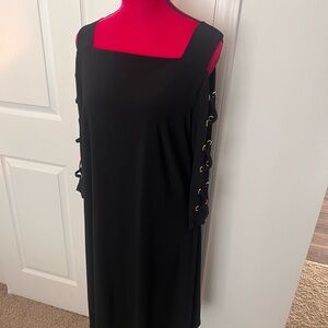 MSK Black Dress with Lace-Up Sleeves